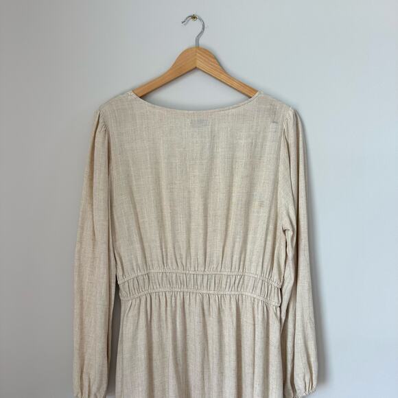 LOST + WANDER Easy Breezy Square Neck Long Sleeve Midi Dress in Oatmeal NWT - Picture 9 of 9